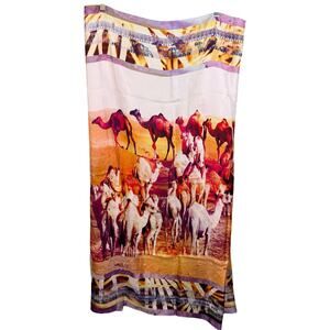 Juma Shawl Scarf Wrap Neck Womens 44X43 100% Silk Camel Animal Print Lightweight